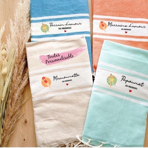 Personalized fouta mom, fouta dad, fouta mamounette, fouta papounet, mother&#39;s day gift, father&#39;s day gift