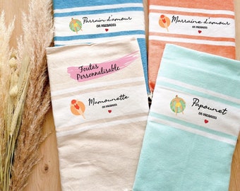 Fouta personnalisée maman,fouta papa, fouta mamounette, fouta papounet, cadeau fête des mères, cadeau fête des pères