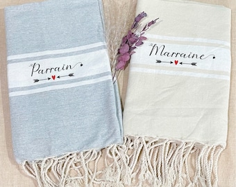 Fouta personnalisée marraine, serviette de plage marraine, cadeau parrain, cadeau marraine, serviette fouta, cadeau baptême