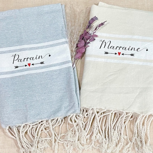 Fouta personnalisée marraine, serviette de plage marraine, cadeau parrain, cadeau marraine, serviette fouta, cadeau baptême