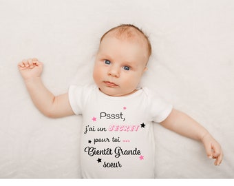 future grande soeur, tee shirt annonce naissance, j'ai un secret, tee shirt fille personnalisé