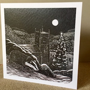 Badgery Christmas - tarjeta de artista del grabado original en vinilo