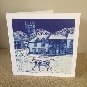 Cow Hat - artist card from original linocut print