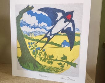 Summer - artist card from original linocut print