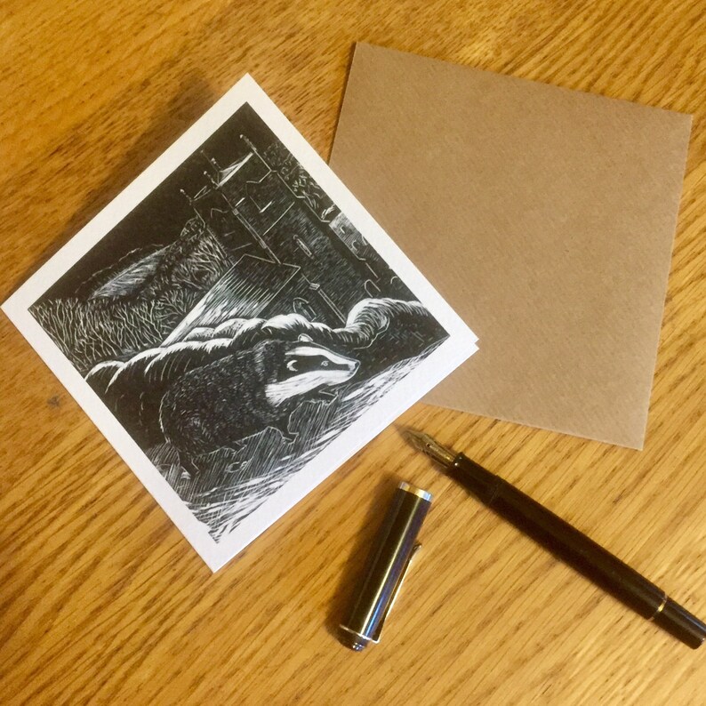 artist card from original vinyl engraving Badger in Snow