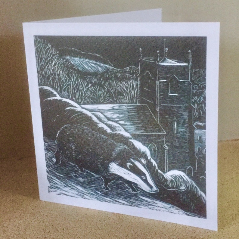 artist card from original vinyl engraving Badger in Snow