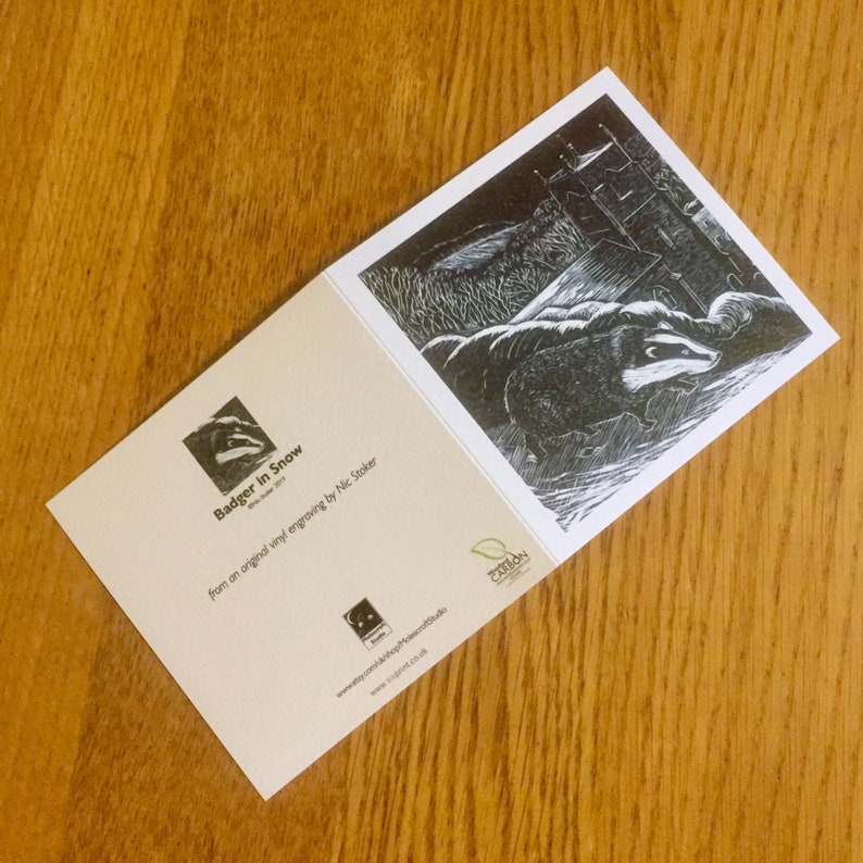 artist card from original vinyl engraving Badger in Snow