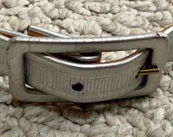 Vintage Women’s Thin Silver Patterned Leather Belt