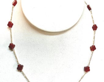 New 14k gold Famous Designer Carnelian Clover Necklace (Assorted Lengths Available)