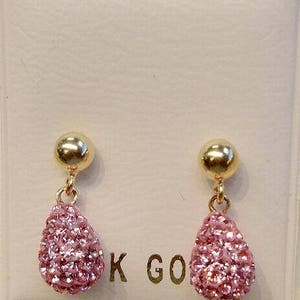 New 14kt Solid Gold Crystal Pink Briolette Earrings