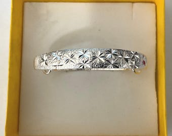 New Sterling Silver Adjustable Decorative Bangle Bracelet
