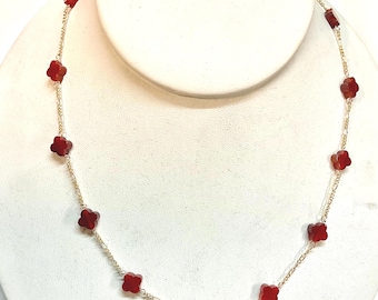 Neue 14k Gold berühmte Designer Karneol Klee Halskette (verschiedene Längen erhältlich)