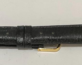 New Genuine Black PIGSKIN Watch Band w/Yellow Buckle