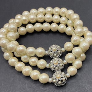 Designer &#39;Carol Lee&#39; Pearl w/Zircon Expandable Vintage Bracelet