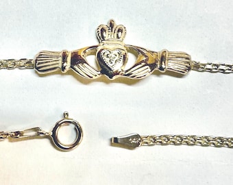 Brand New 14kt Solid Gold w / Dia Herz Claddagh Fußkettchen Auswahl zwischen 9 "oder 10"