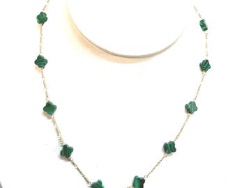 New 14k Gold Designer Clover MALACHITE Necklace- Available Assorted Lengths