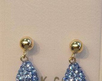 New 14k Solid Gold Crystal Blue Briolette Earrings