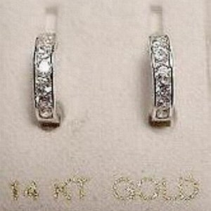 New 14K White Gold Baby Huggy Earrings w/Dia