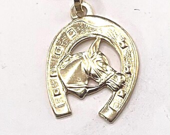 "Neuer 14k Gold Anhänger ""HORSESHOE w/PFERD"" ."