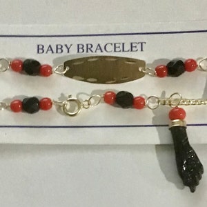 Nueva pulsera para bebé de oro macizo de 14 k con forma ovalada y corte diamantado 'AZABACHE'