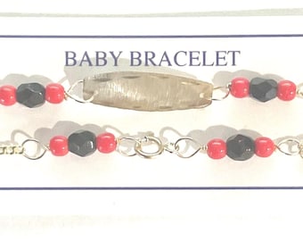 14k Gold AZABACHE Dia-Cut Oval Baby Armband w / hängende Hand