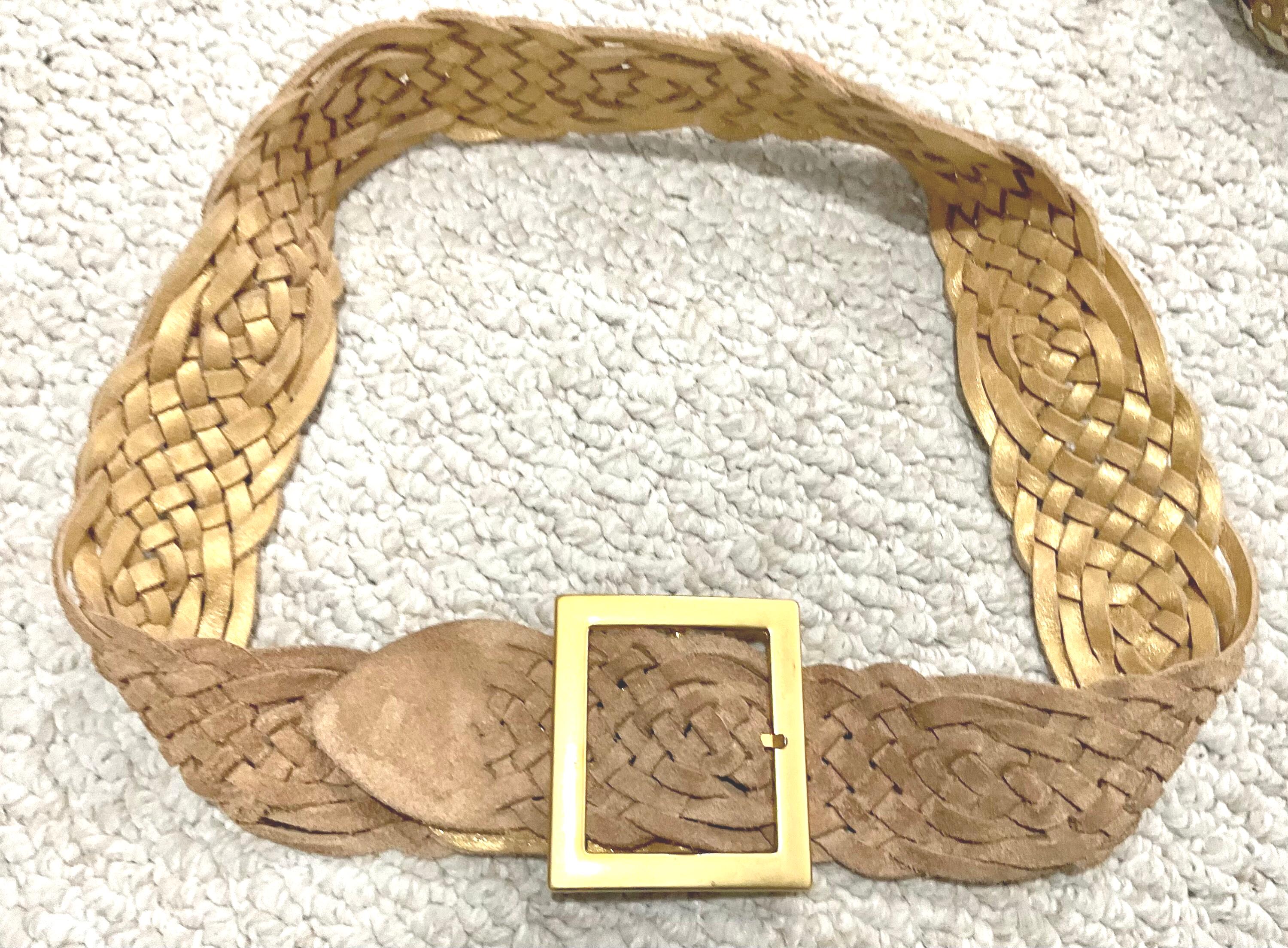 Vintage Cachè Leather Belt with Fabric Covering Vintage Leather Belt by motif56 1990s Made in Europe Braided  main image 3