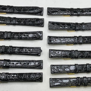 One Dozen Brand New Black Alligator Grain Genuine Leather Mens 16mm Watch Straps