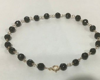 Brand New 14k Gold Black Onyx Bead Bracelet / Anklet