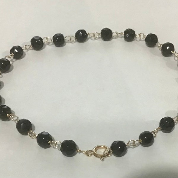 Brand New 14k Gold Black Onyx Bead Bracelet / Anklet