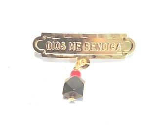 New 14k Gold Baby Pin "Dios Me Bendiga" w/Genuine Azabache