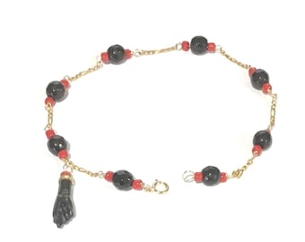 Neue 14k Solid Gold Azabache Damen (oder Babys) Armband mit hängender Hand