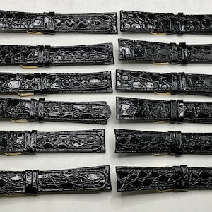 Brand New One Dozen Black Alligator Grain 3/4&quot; Genuine-Leather Watch-Bands