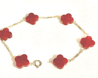 Neues 14kt Gold Designer Karneol Klee Damen Armband ( oder Fußkettchen )