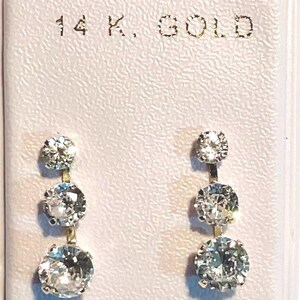 New 14k Gold PAST-PRESENT-FUTURE Dia Earrings