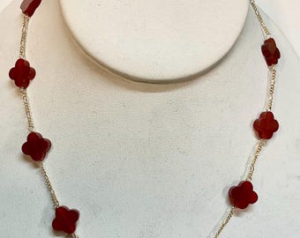 Neue 14k Gold berühmte Designer Karneol 12 mm Klee Halskette (verschiedene Längen erhältlich)