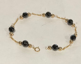 Brand New 14k Gold Beads w/Black Onyx Beads Bracelet