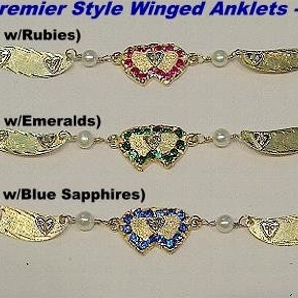 New 14K Yellow Gold/5 Diamond Hearts/BIRTHSTONE Anklet w/wings-Free Engraving!