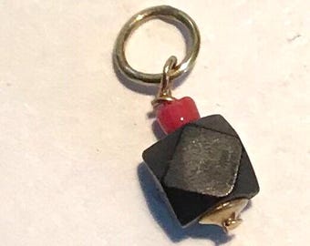 New 14k Gold Genuine 'AZABACHE 3 mm Bead' with Coral bead Charm