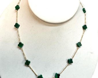 Neue 14k Gold Designer Clover MALACHIT Halskette - in verschiedenen Längen erhältlich