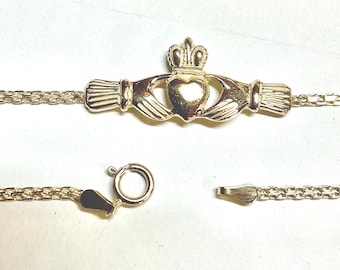 Brand New 14kt Solid Gold Dia Herz Claddagh Fußkettchen Auswahl zwischen 9 "oder 10"