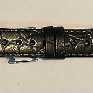 Accutron BLACK Alligator Grain Echtes Leder Flachband mit Edelstahl signierte Schnalle