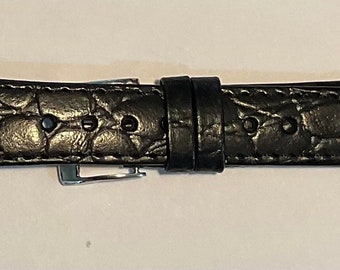 Accutron BLACK Alligator Grain Echtes Leder Flachband mit Edelstahl signierte Schnalle