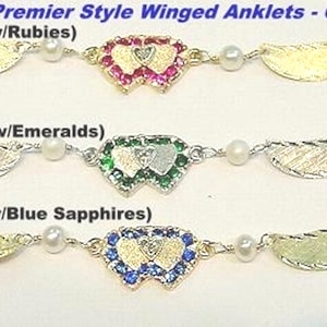 New 14k Gold/3 Dia Hearts/BIRTHSTONE Winged Anklet-Free Engraving!