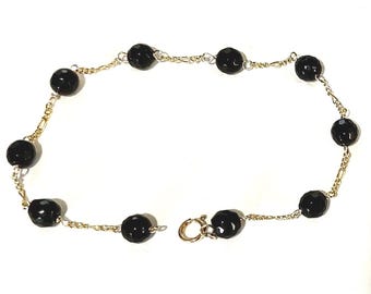 Brandneue 14k Gold w / Black Onyx Perlen Armband