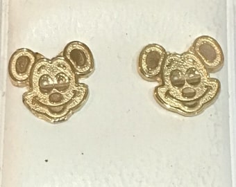 New 14k Solid Gold MICKEY MOUSE Earring Studs
