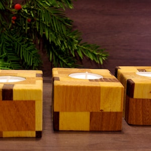 Set of 3 wooden Candleholders, decorative Tealight holders, Rustic Home Decor, Table decoration, wooden Candle holders