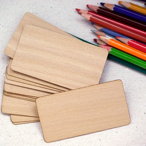 50 tarjetas de visita de chapa de haya, tamaño 90x50 mm, grosor 0,90 mm, tarjetas de lugar únicas, tarjetas de madera en blanco, etiquetas de regalo de madera, tarjetas de lugar de madera
