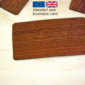 50 tarjetas de presentación de chapa de caoba, tamaño UE/Reino Unido, tamaño 85x55 mm, grosor 0,60 mm, tarjetas de madera, tarjetas de presentación únicas, tarjetas de lugar de madera