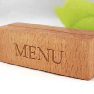 Conjunto de 6 porta-menus de faia, suportes de menu de mesa de madeira personalizados, placas de mesa/mesa personalizadas, quadro de menu de mesa de restaurante/café