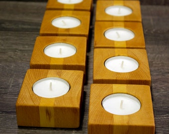 Set of 8 wooden Candleholders, Traditional and Rustic Candleholders, Table centerpiece decor, Decorative tealight holder, wooden Candlestick